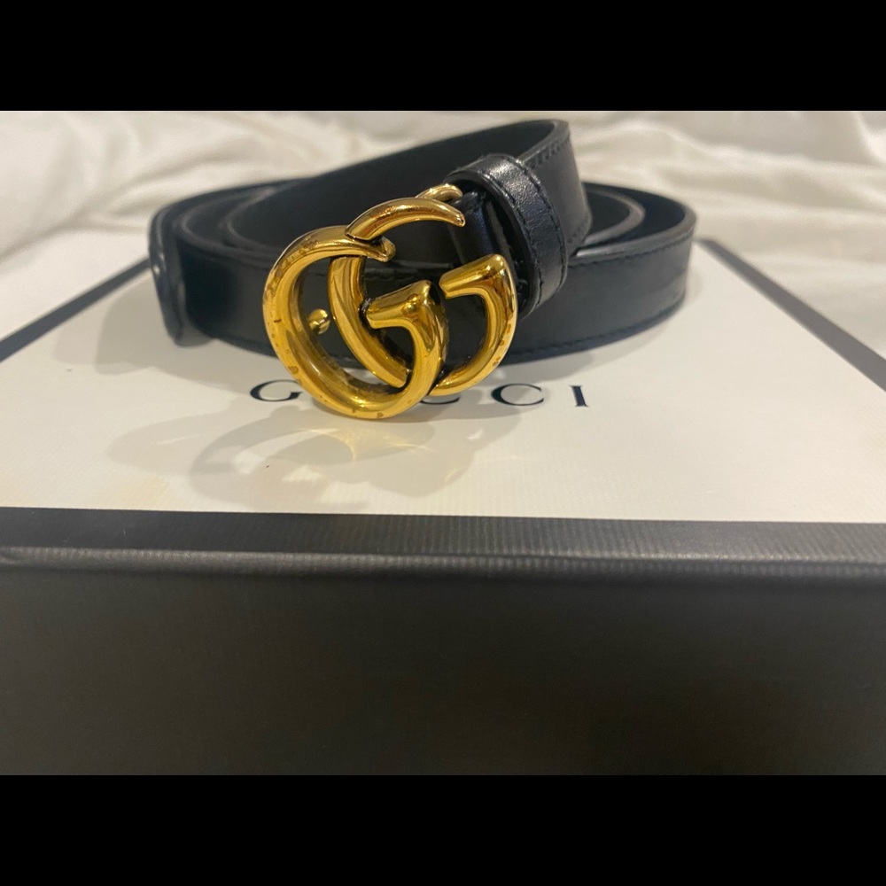 Leather belt with Double G buckle